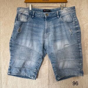 Southpole Mens Denim Shorts Blue Ribbed Stretch Distressed Sz 36 Slim Please See